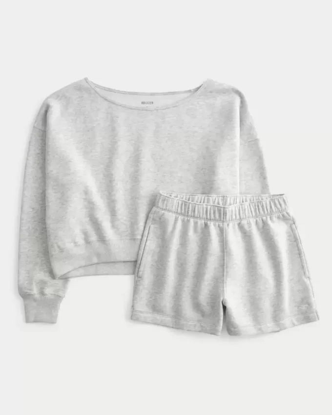 Easy Off-the-Shoulder Sweatshirt & Fleece Shorts Set