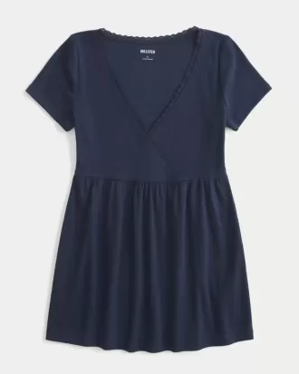 Easy Short-Sleeve Lace Trim Babydoll Top