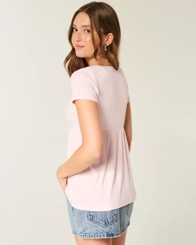 Easy Short-Sleeve Lace Trim Babydoll Top Easy Short-Sleeve Lace Trim Babydoll Top