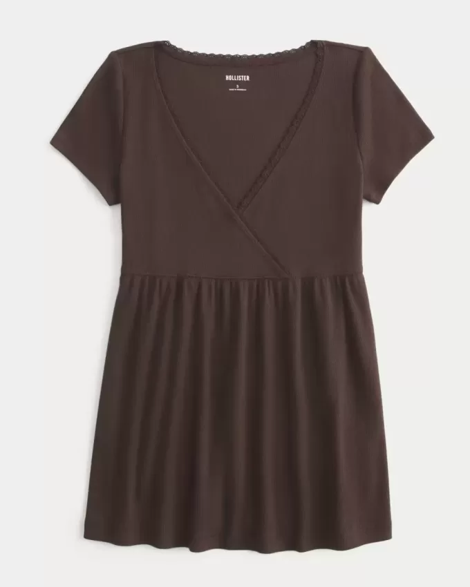 Easy Short-Sleeve Lace Trim Babydoll Top