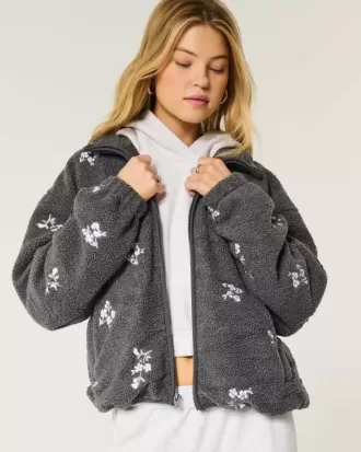 Embroidered Sherpa Fleece Jacket