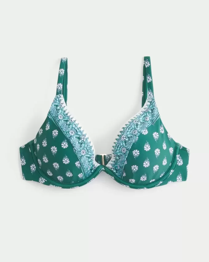 Embroidered Stitch Plunge Underwire Bikini Top