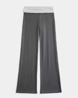Foldover Waist Knit Flare Pants