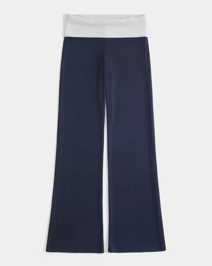 Foldover Waist Knit Flare Pants