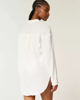 Gauze Button-Through Mini Shirt Dress