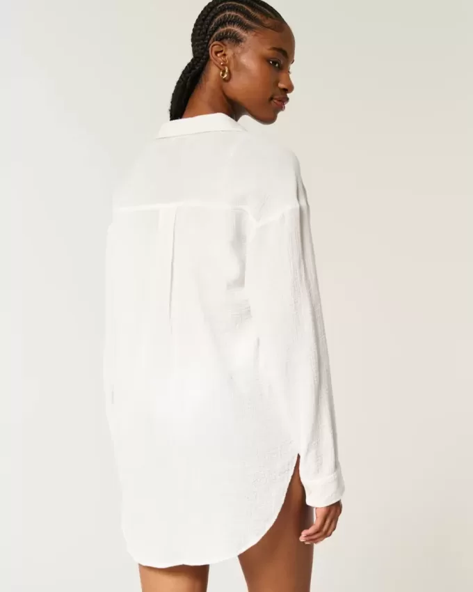 Gauze Button-Through Mini Shirt Dress Gauze Button-Through Mini Shirt Dress