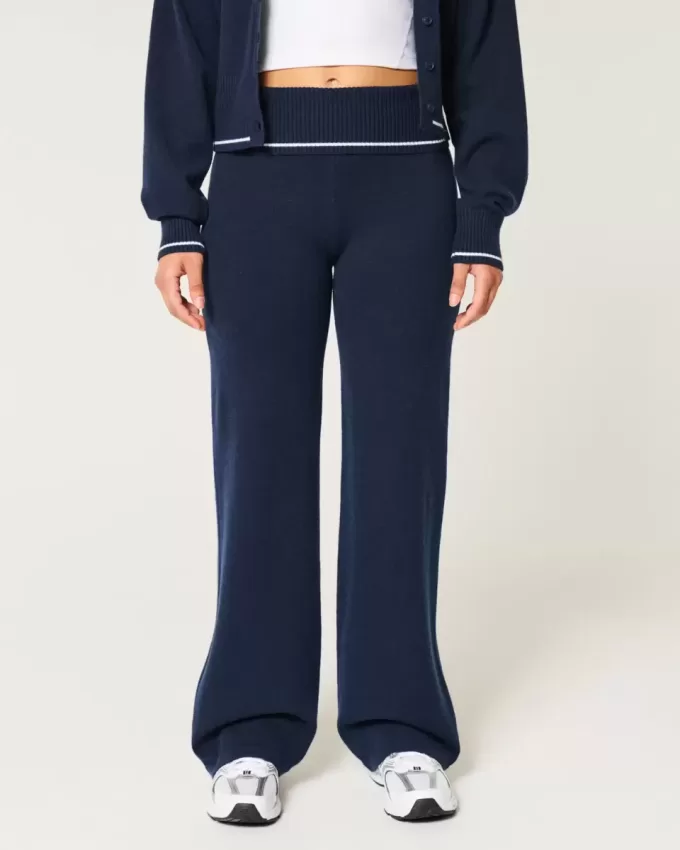 Gilly Hicks Sweater-Knit Foldover Waist Straight Pants Gilly Hicks Sweater-Knit Foldover Waist Straight Pants