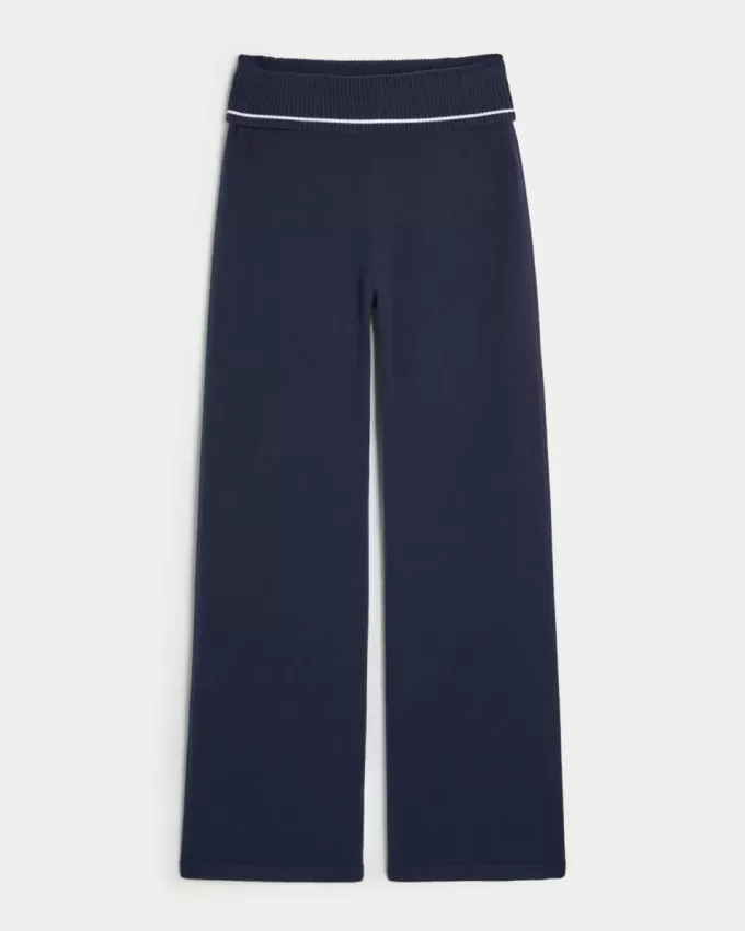 Gilly Hicks Sweater-Knit Foldover Waist Straight Pants Gilly Hicks Sweater-Knit Foldover Waist Straight Pants