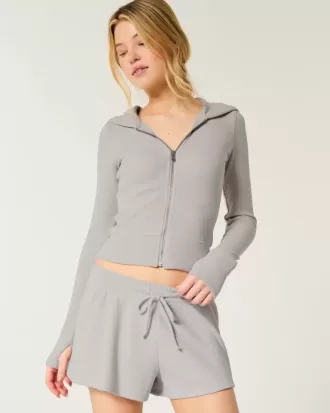 Gilly Hicks Waffle Zip-Up Hoodie