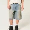 Greased Medium Wash Super Baggy Denim Shorts