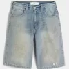 Greased Medium Wash Super Baggy Denim Shorts