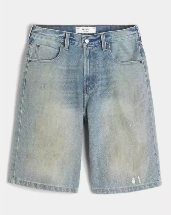 Greased Medium Wash Super Baggy Denim Shorts