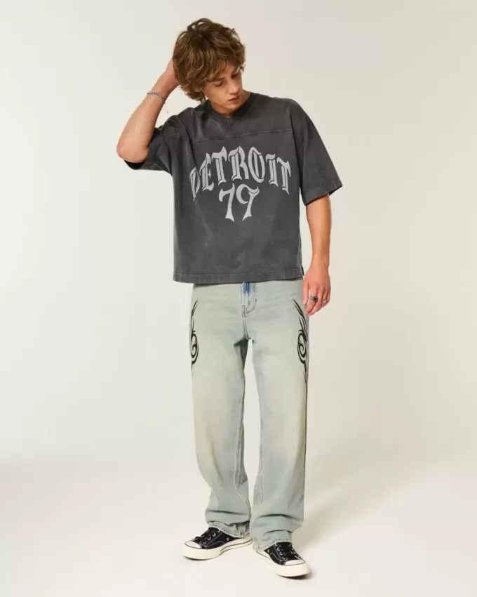 Heavyweight Baggy Crop Detroit Graphic Football T-Shirt