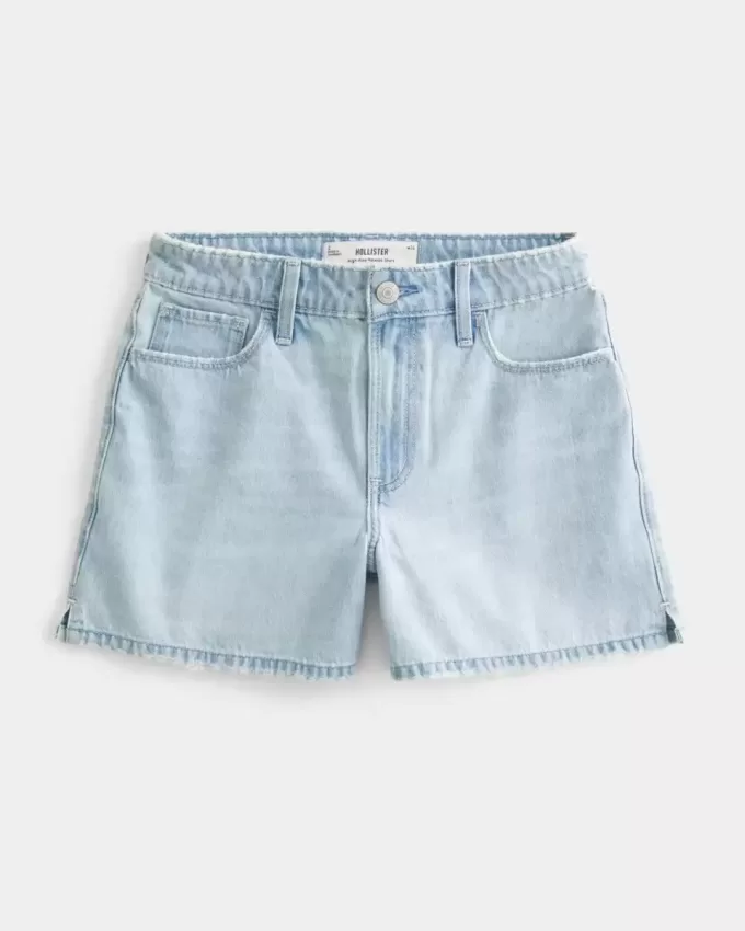 High-Rise Light Wash Baggy Denim Shorts 5″