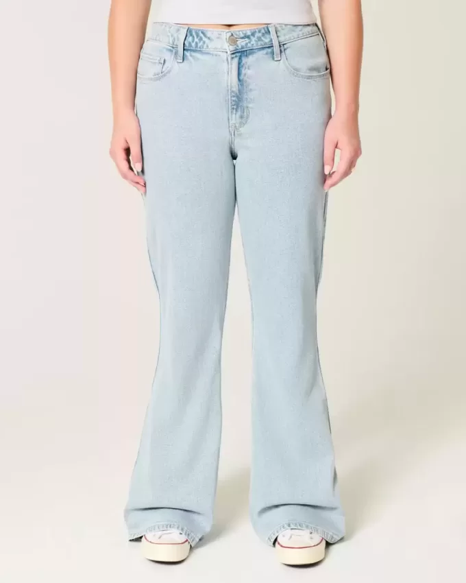 High-Rise Light Wash Heart Embroidered Flare Jeans