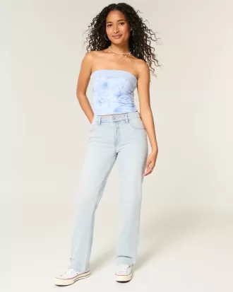 High-Rise Light Wash Straight Jeans