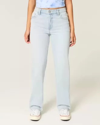 High-Rise Light Wash Straight Jeans