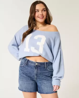 High-Rise Medium Dark Wash Relaxed Denim Shorts 5″