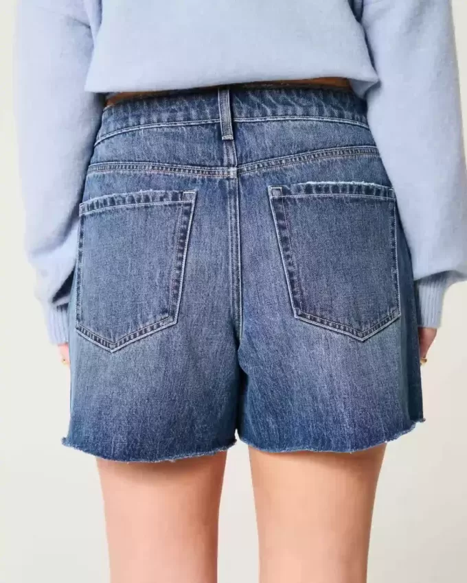 High-Rise Medium Dark Wash Relaxed Denim Shorts 5″