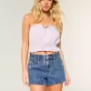 High-Rise Medium Wash Floral Embroidered A-Line Denim Shorts