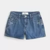 High-Rise Medium Wash Floral Embroidered A-Line Denim Shorts