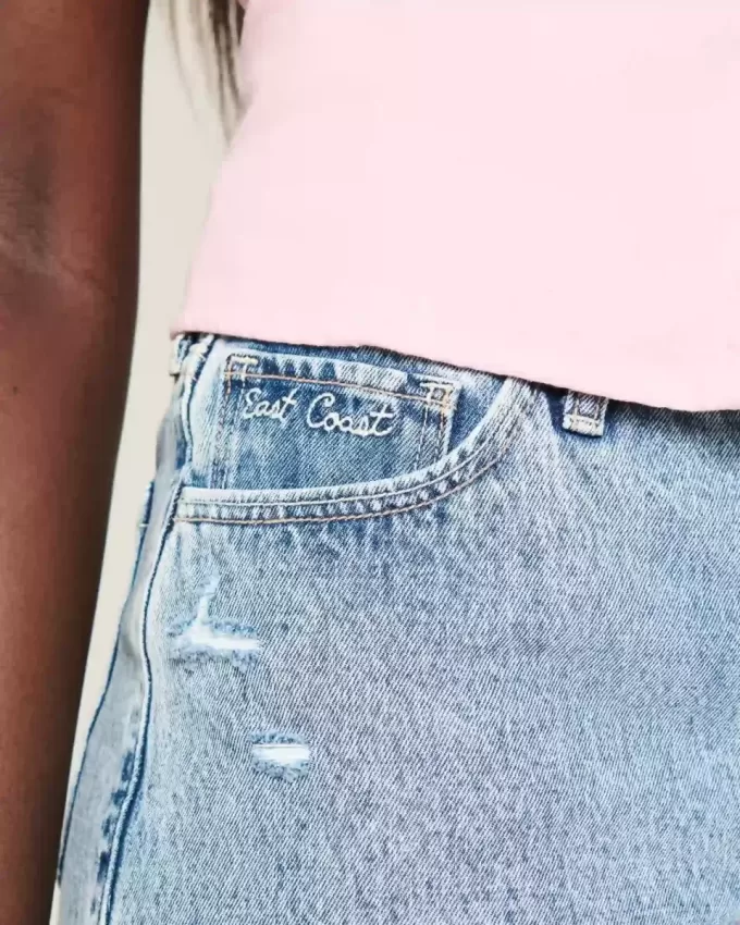 High-Rise Medium Wash Shell Embroidered Baggy Denim Shorts 5″ High-Rise Medium Wash Shell Embroidered Baggy Denim Shorts 5″