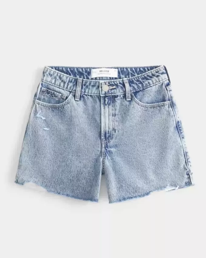 High-Rise Medium Wash Shell Embroidered Baggy Denim Shorts 5″ High-Rise Medium Wash Shell Embroidered Baggy Denim Shorts 5″
