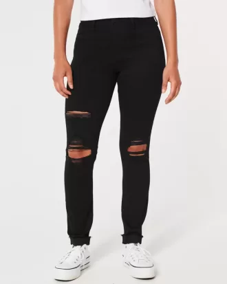 High-Rise Ripped Black Jean Leggings