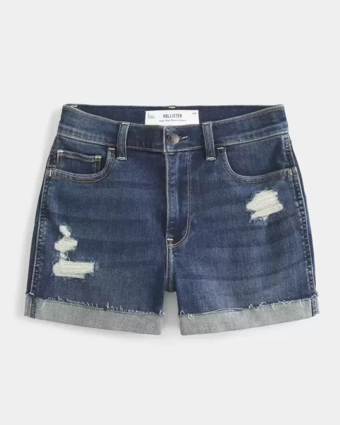 High-Rise Ripped Dark Wash Denim Shortie Shorts High-Rise Ripped Dark Wash Denim Shortie Shorts