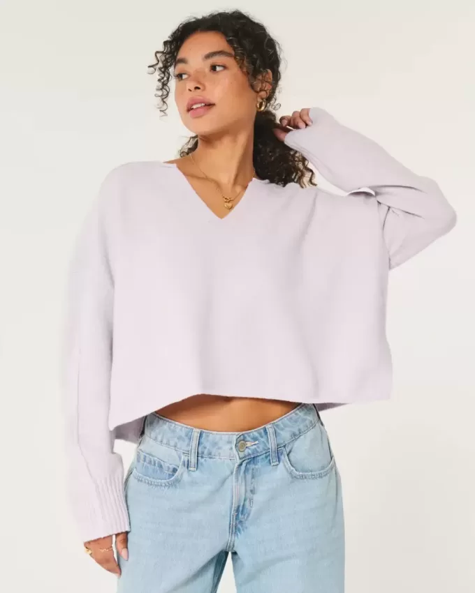 Hollister Comfy Cloud Boxy Notch-Neck Sweater Hollister Comfy Cloud Boxy Notch-Neck Sweater