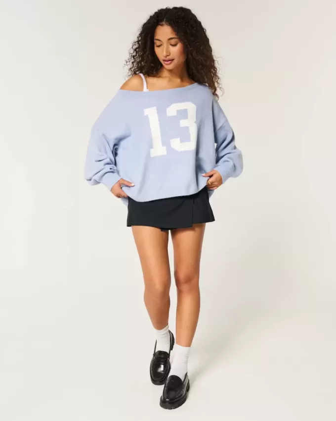 Hollister Comfy Cloud Easy Off-the-Shoulder Number Graphic Sweater Hollister Comfy Cloud Easy Off-the-Shoulder Number Graphic Sweater