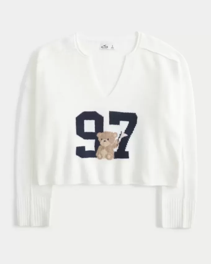 Hollister Comfy Cloud Graphic Notch-Neck Sweater Hollister Comfy Cloud Graphic Notch-Neck Sweater