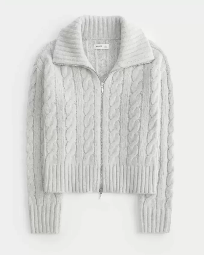 Hollister Comfy Cloud Zip-Up Cable-Knit Sweater Hollister Comfy Cloud Zip-Up Cable-Knit Sweater