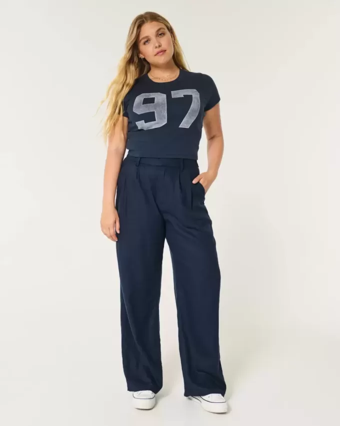 Hollister Livvy Ultra High-Rise Linen Blend Wide-Leg Pants