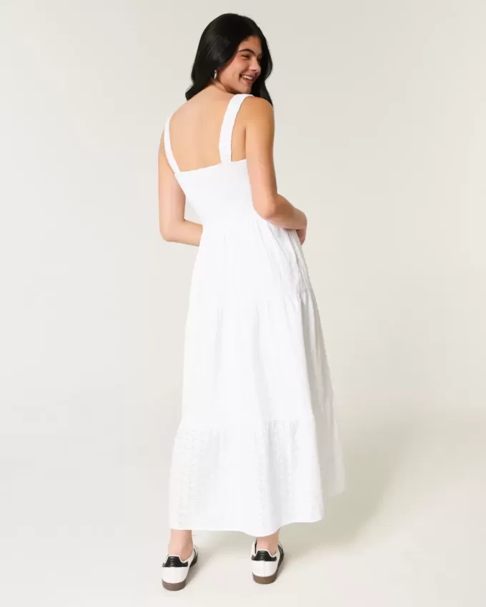 Hollister Sofia Side-Smocked Eyelet Maxi Dress