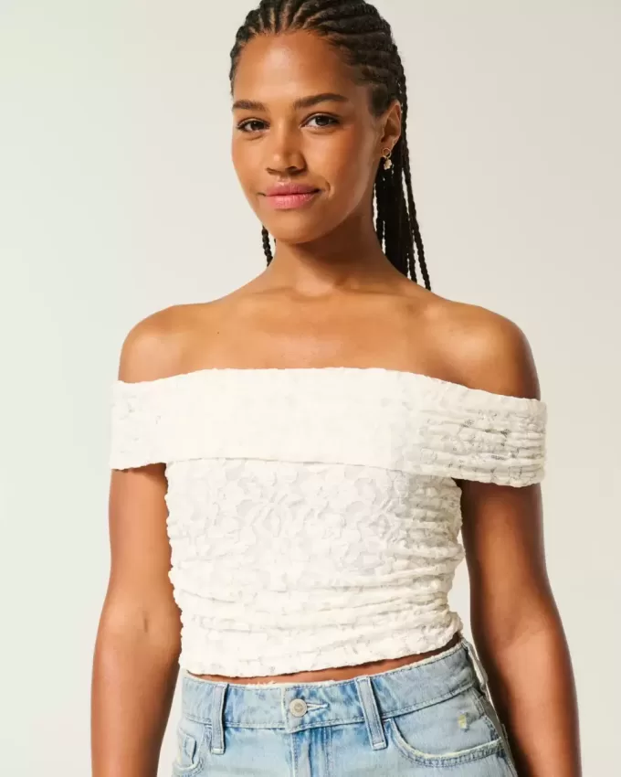 Lace Foldover Off-the-Shoulder Top Lace Foldover Off-the-Shoulder Top