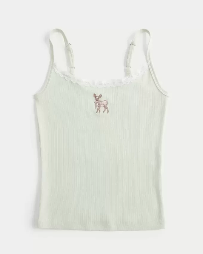 Lace Trim Deer Graphic Tank