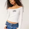 Lace Trim Off-the-Shoulder Montauk Graphic Tee Lace Trim Off-the-Shoulder Montauk Graphic Tee