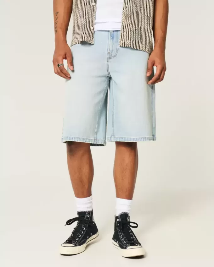 Light Wash Dice Graphic Super Baggy Denim Shorts