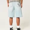 Light Wash Dice Graphic Super Baggy Denim Shorts
