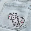 Light Wash Dice Graphic Super Baggy Denim Shorts