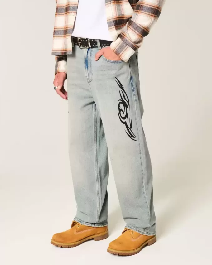 Light Wash Graphic Baggy Jeans