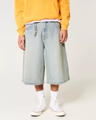 Light Wash Half-Length Skater Baggy Jeans