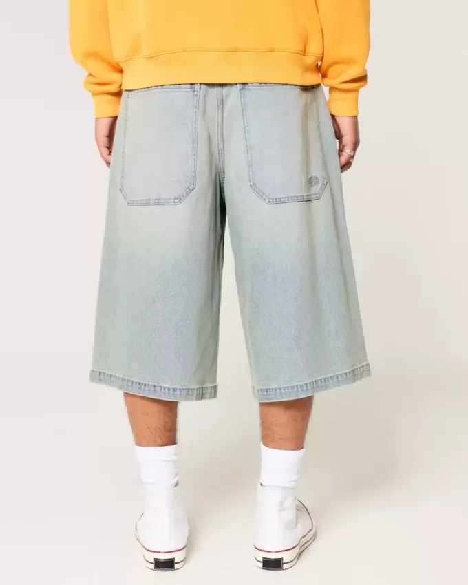 Light Wash Half-Length Skater Baggy Jeans