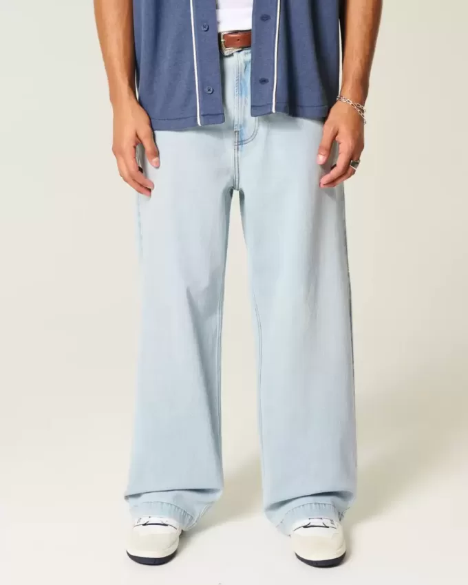 Light Wash New York Graphic Super Baggy Jeans