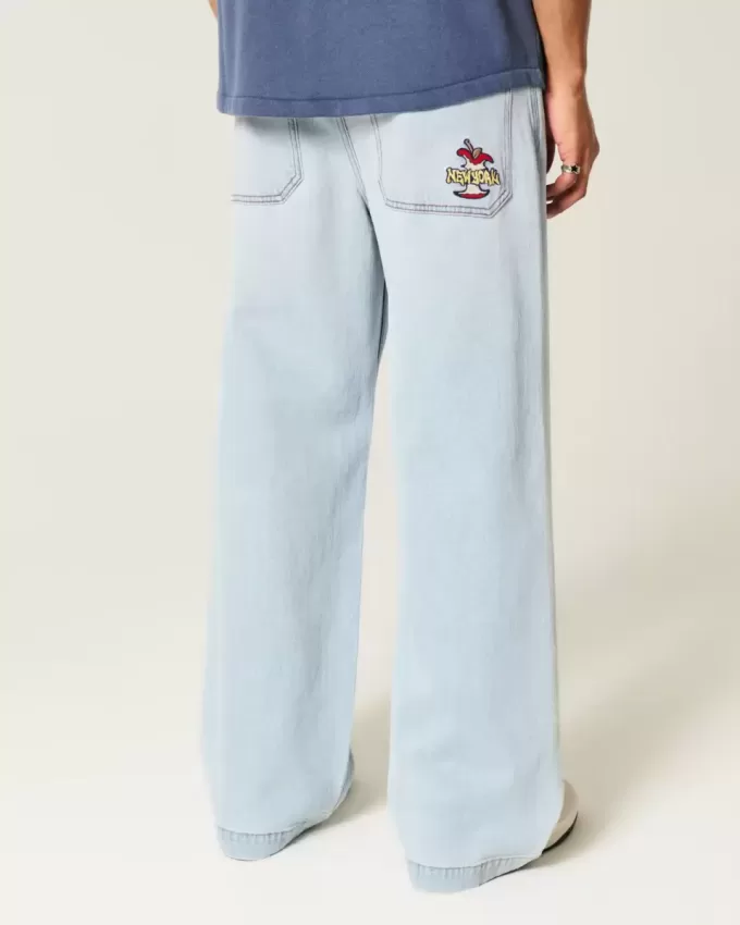 Light Wash New York Graphic Super Baggy Jeans