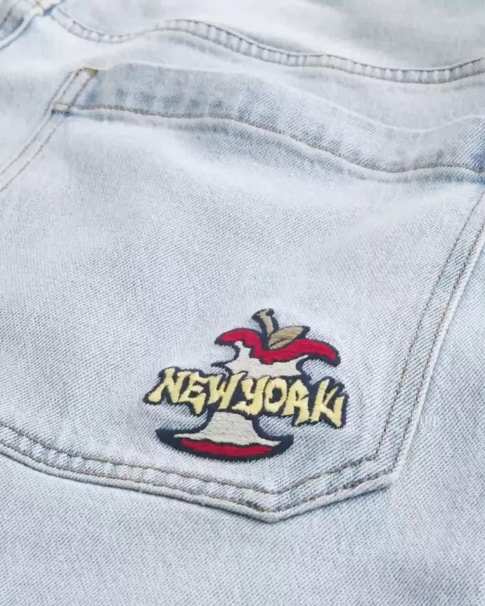 Light Wash New York Graphic Super Baggy Jeans