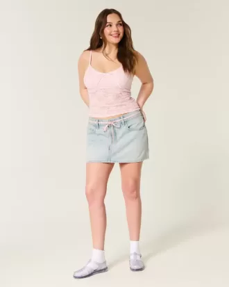Light Wash Shoelace Denim Mini Skort
