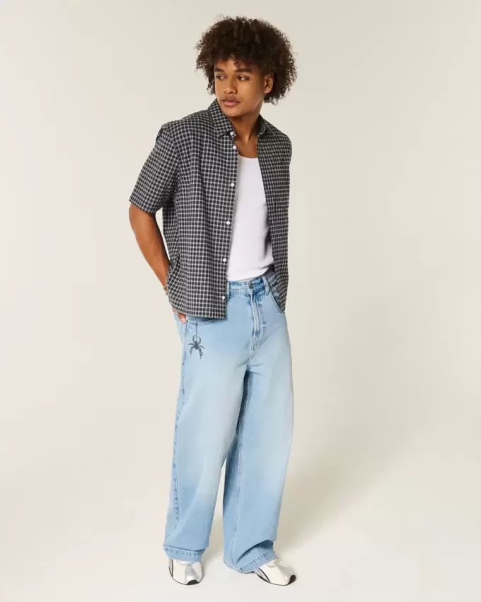 Light Wash Spider Graphic Super Baggy Jeans