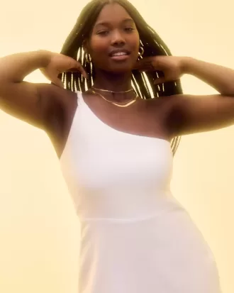 Linen-Blend Asymmetrical Mini Dress